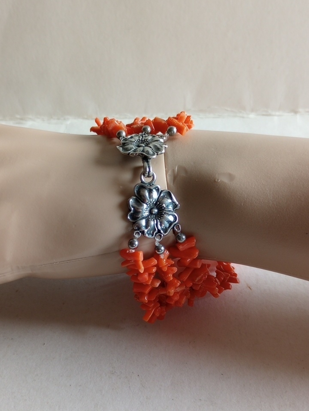 VINTAGE RED TOMATO ITALIAN BRANCH CORAL NO DYE ART NOUVEAU STYLE BRACELET 8"LONG